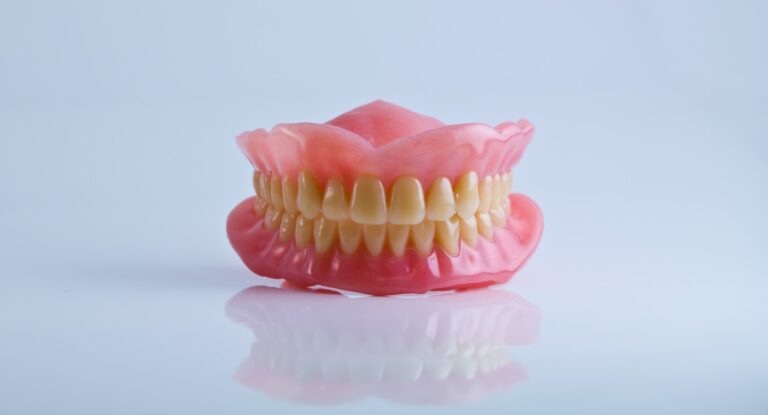 False teeth dentures showing artificial teeth for a complete dental guide