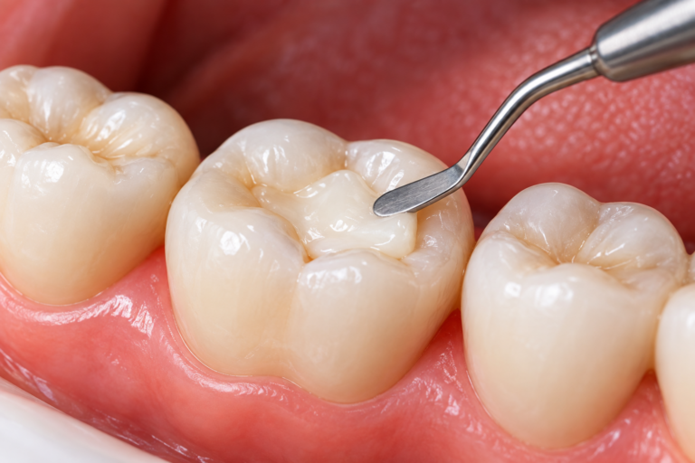 Composite filling placed in a molar tooth