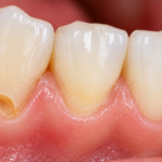 Close-up of a tooth with an abfraction-like notch near the gumline