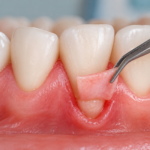Gum graft procedure showing tissue being placed over a receding gum